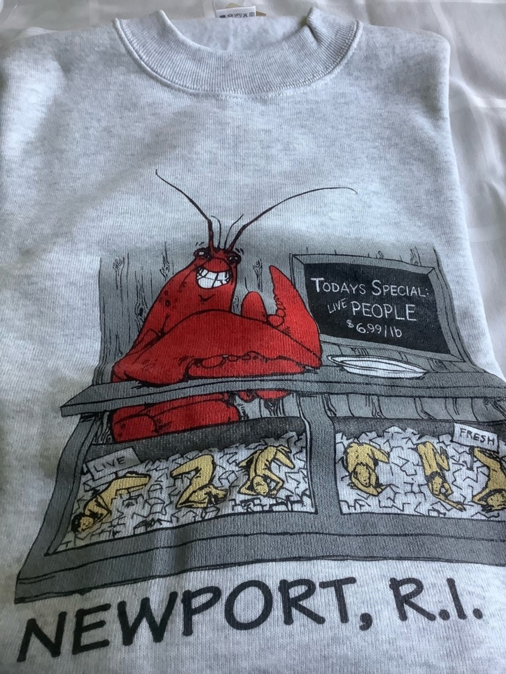 Newport R.I. Lobster Graphic Sweatshirt - Light Gray with Red Print L